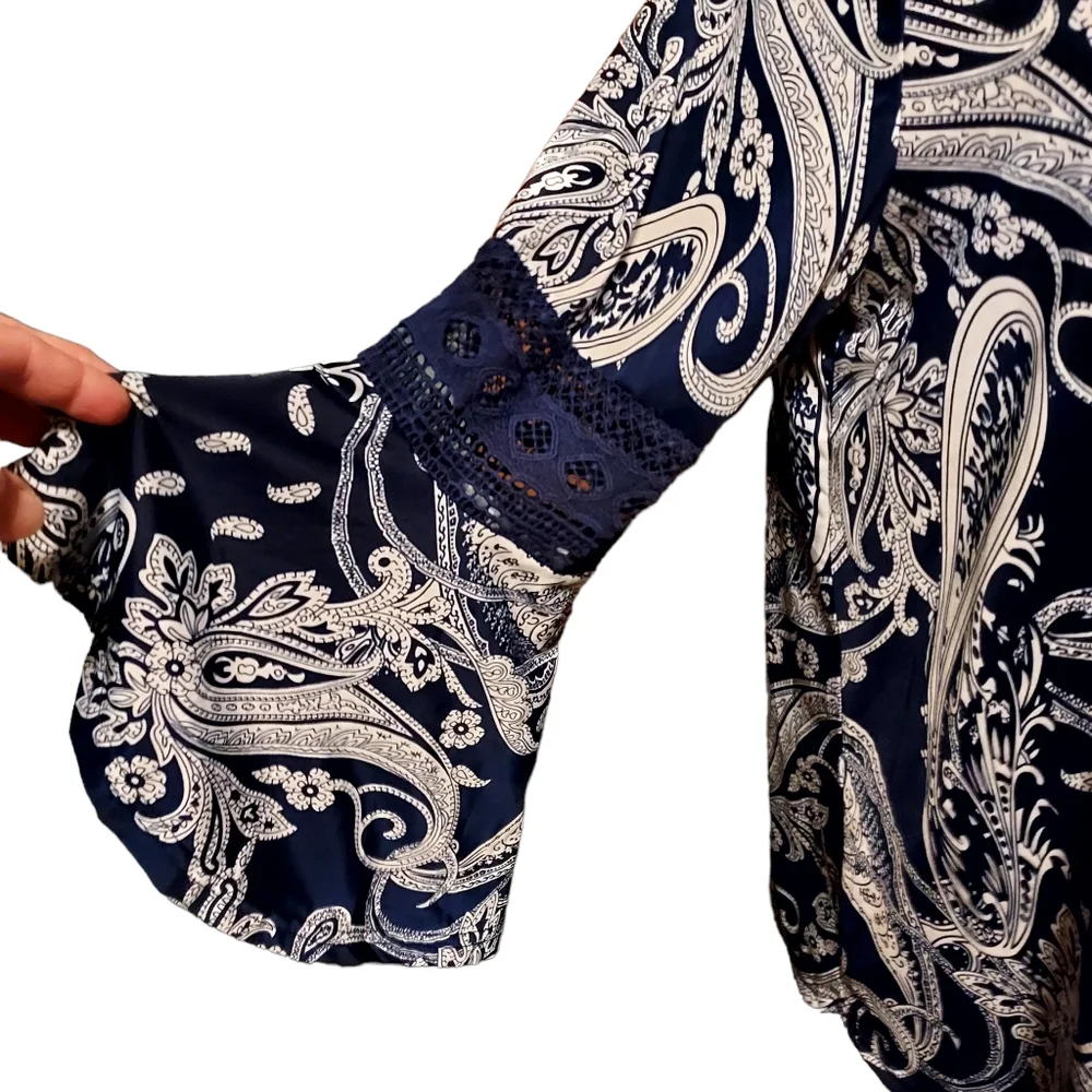 Cato 2xl Top Blouse Long Sleeve Bell Floral Western White Crochet Lightw… - Picture 3 of 5